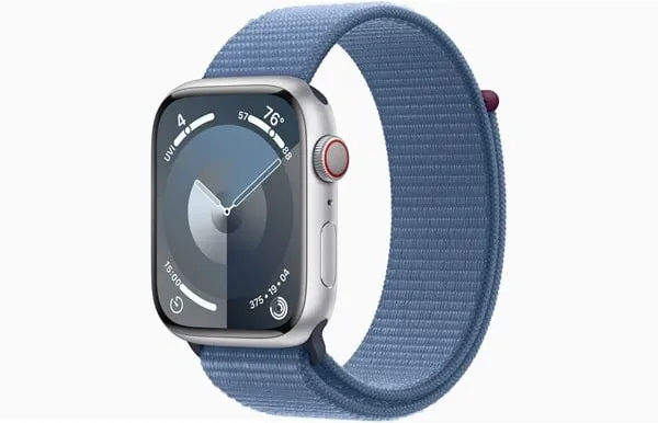 Apple Watch Series 9 GPS + Cellular 45mm - Hopea-alumiinikuori ja Winter Blue Sport Loop