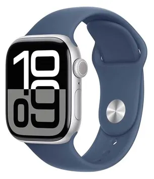 Apple Watch Series 10 GPS 42mm - Hopea-alumiinikuori ja denim-sporttiranneke - S/M